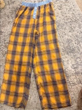 Yellow Plaid Pajama Pants- Yellow Blue Plaid, S